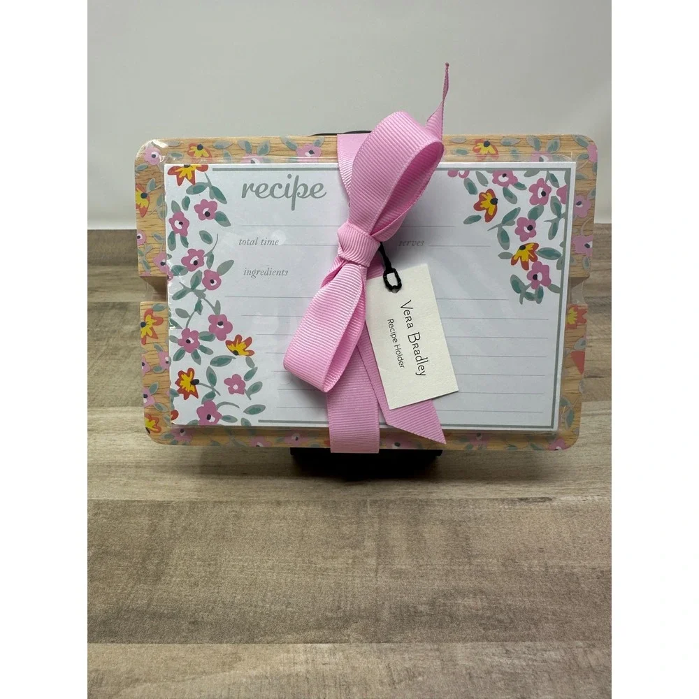 Vera‎ Bradley Sweet Garden Ditsy Recipe Cards & Wooden Block Holder -Gift -NEW